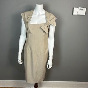 BLACK HALO Dress Size 10 Tan Sheath Feminine Bow Square Neck Corporate Office